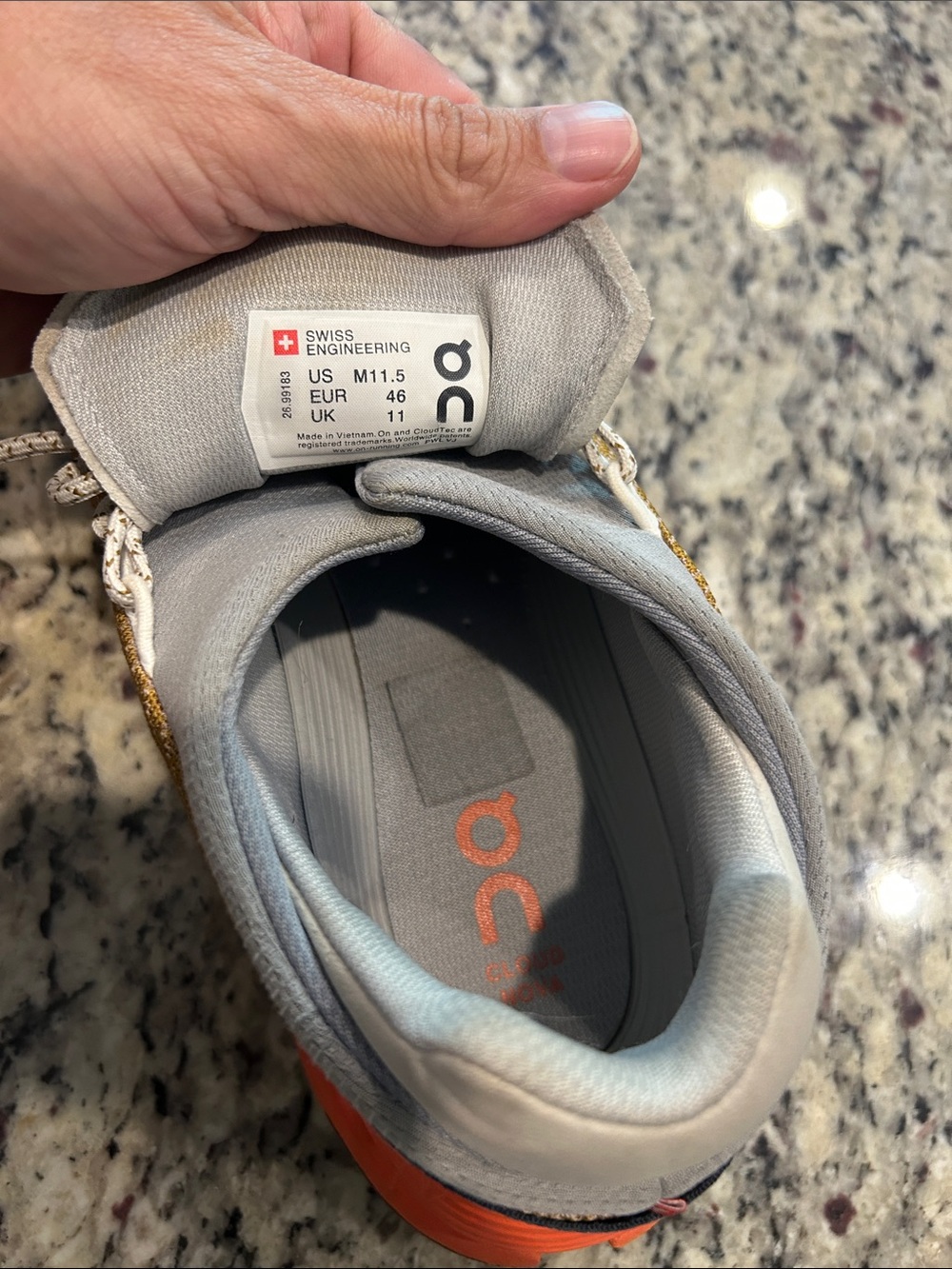 On Running Men’s Sneakers — Gold Upper with Orange Sole - Picture 8 of 8